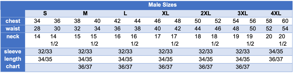 Size Guide - Male - M&H Uniforms