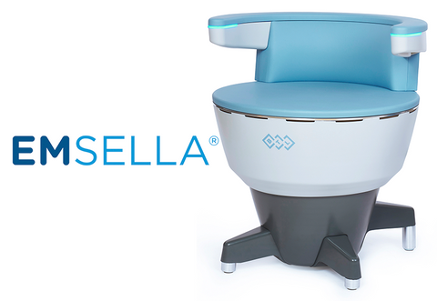 Image of Emsella chair and Emsella logo