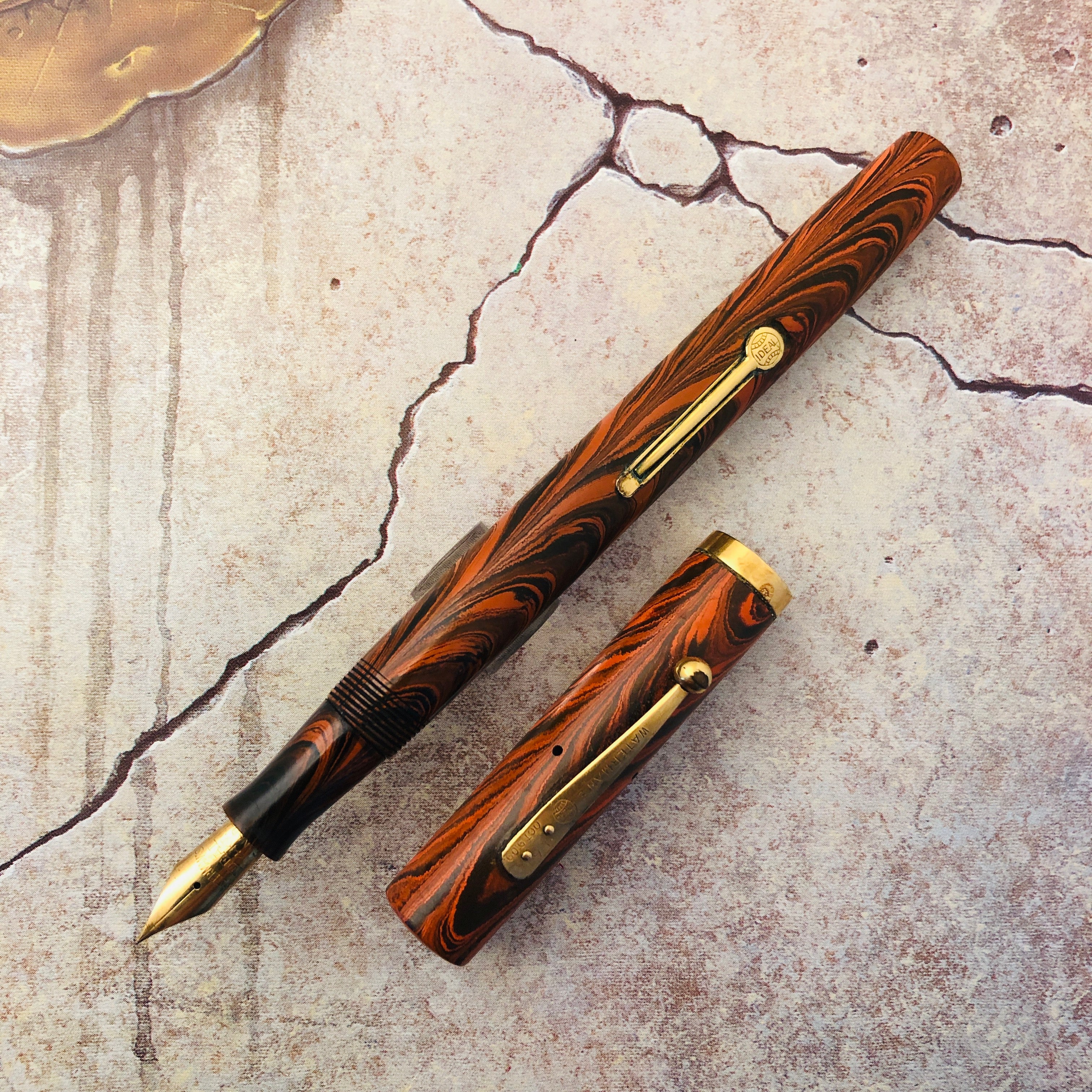 良品] 1920年代 Waterman 52レッドリップル[筆記OK ] クリアランス特販