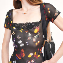 Load image into Gallery viewer, 2000s Butterfly Mesh Short-sleeve Top
