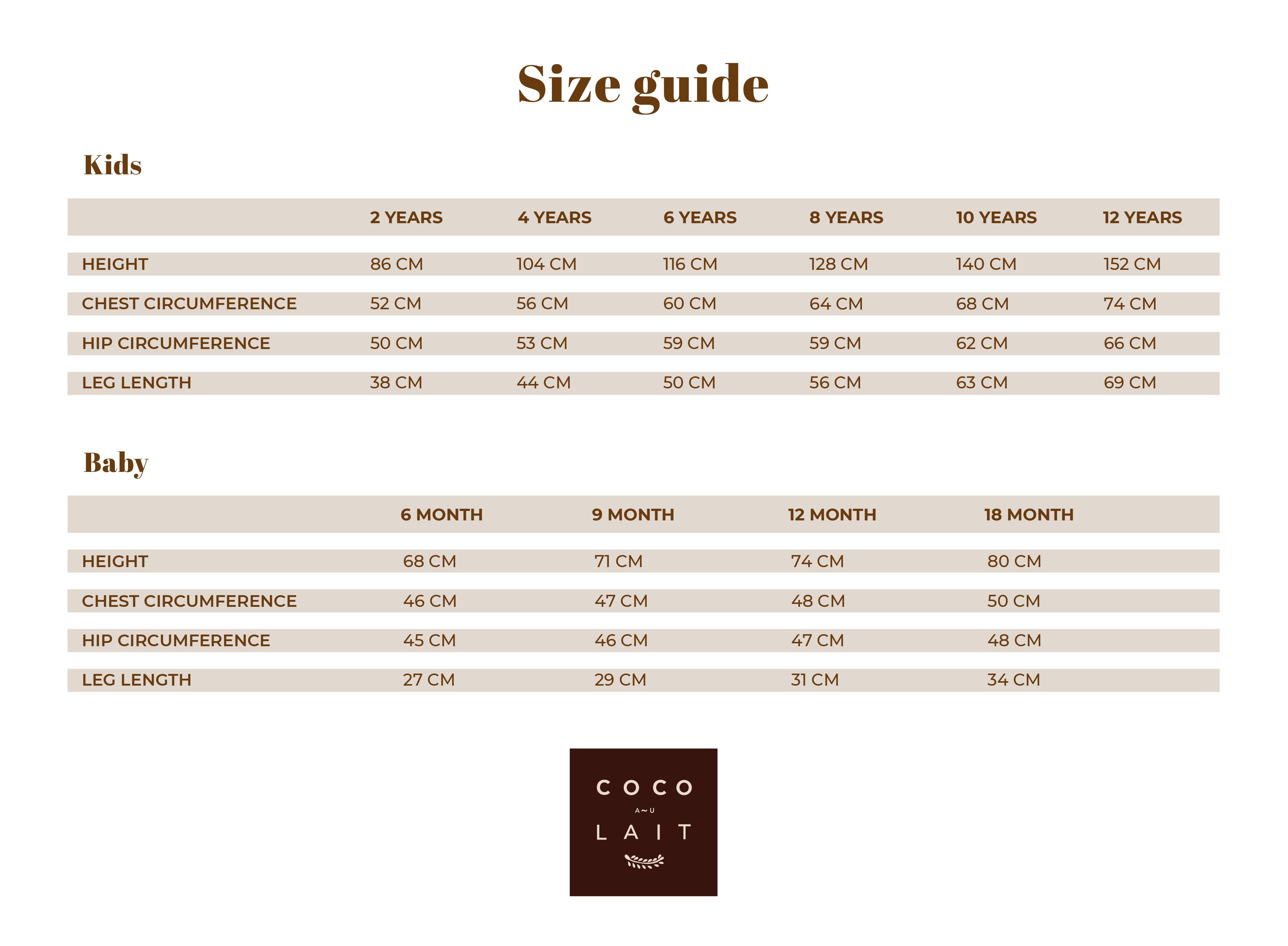 Children clothing sizes guide and full size conversion chart – CocoAuLait EU