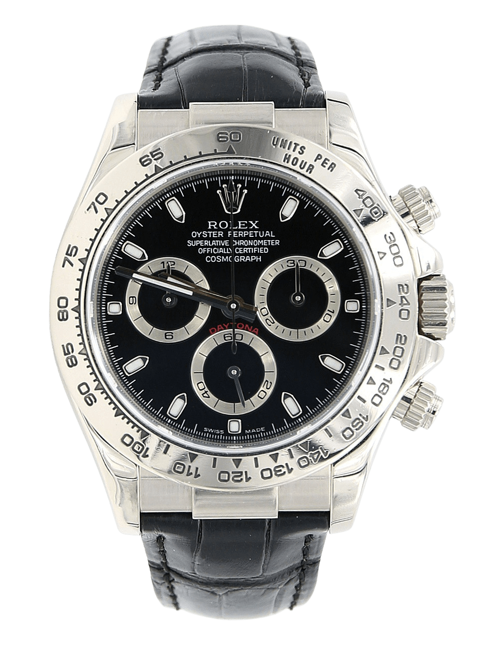 Rolex Daytona ref. 116519 Black Dial - White Gold 18K - Leather Strap – Watches z o.o