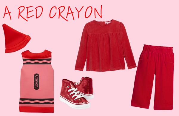 red velour soft outfit for crayon halloween costume