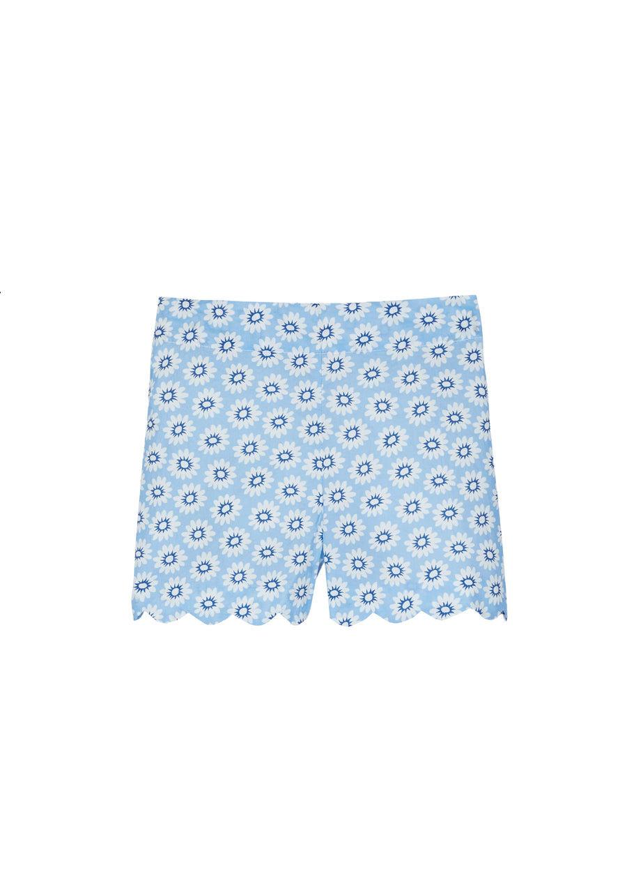 tween girls periwinkle floral shorts with scalloped hem