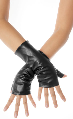 Black Fingerless Mid Length Leather Gloves – Les Debutantes