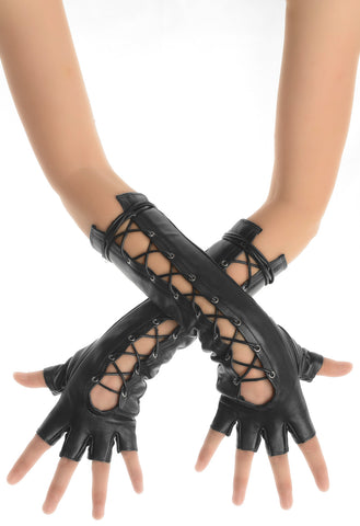 Long Black leather Fingerless Mitten Gloves – Les Debutantes