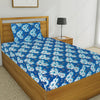 T.T. Blue & White Floral Print Fitted Single Bedsheet with 1 Pillow Cover