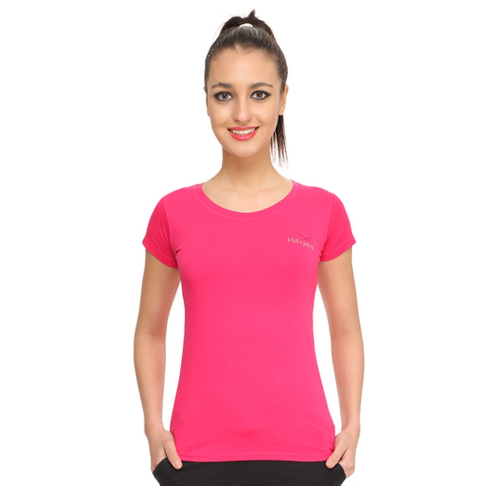 Buy Women Round Neck Fuschia T-Shirts/Yoga T-Shirt: TT Bazaar