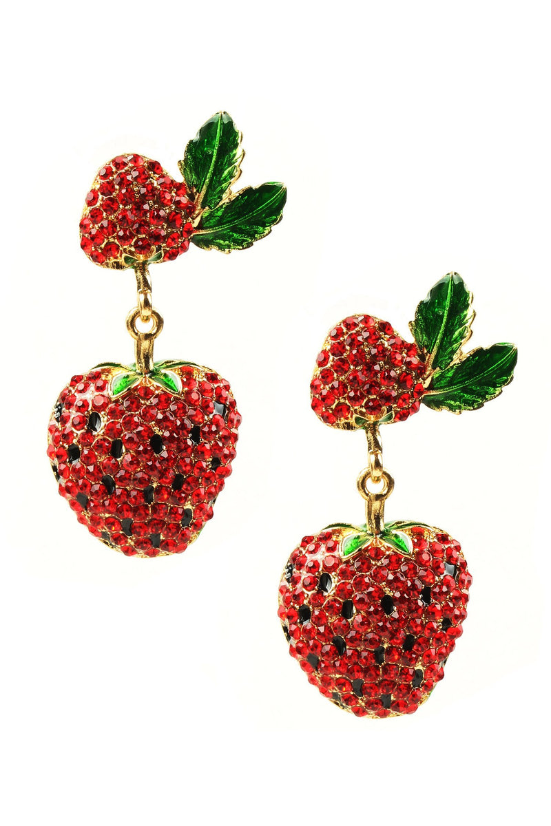 Women's Red Crystal Strawberry Earrings - Fraise – Eyecandy Los Angeles