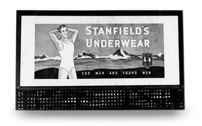 Black and white photo of a billboard