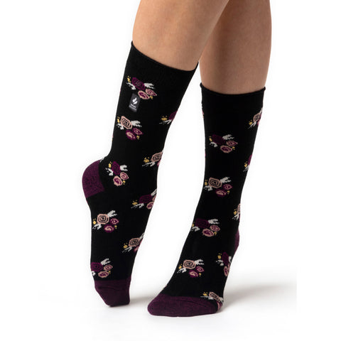 Ladies Ultra Lite Bellis Floral Socks - Black – Heat Holders