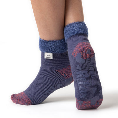 Ladies Original Lounge Socks with Comfy Feather Top - Muted Blue & Pink, Heat  Holders