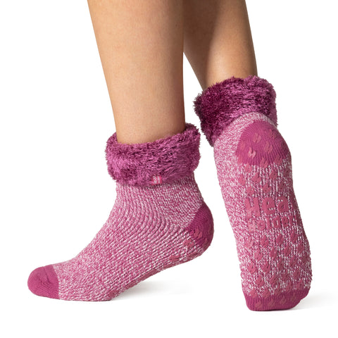 Ladies Original Emma Lounge Socks with Turnover Top - Pink & Purple – Heat  Holders