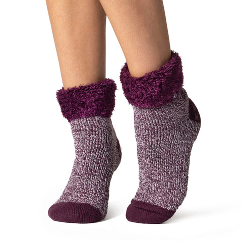 Ladies Original Emma Lounge Socks with Turnover Top - Pink & Purple – Heat  Holders
