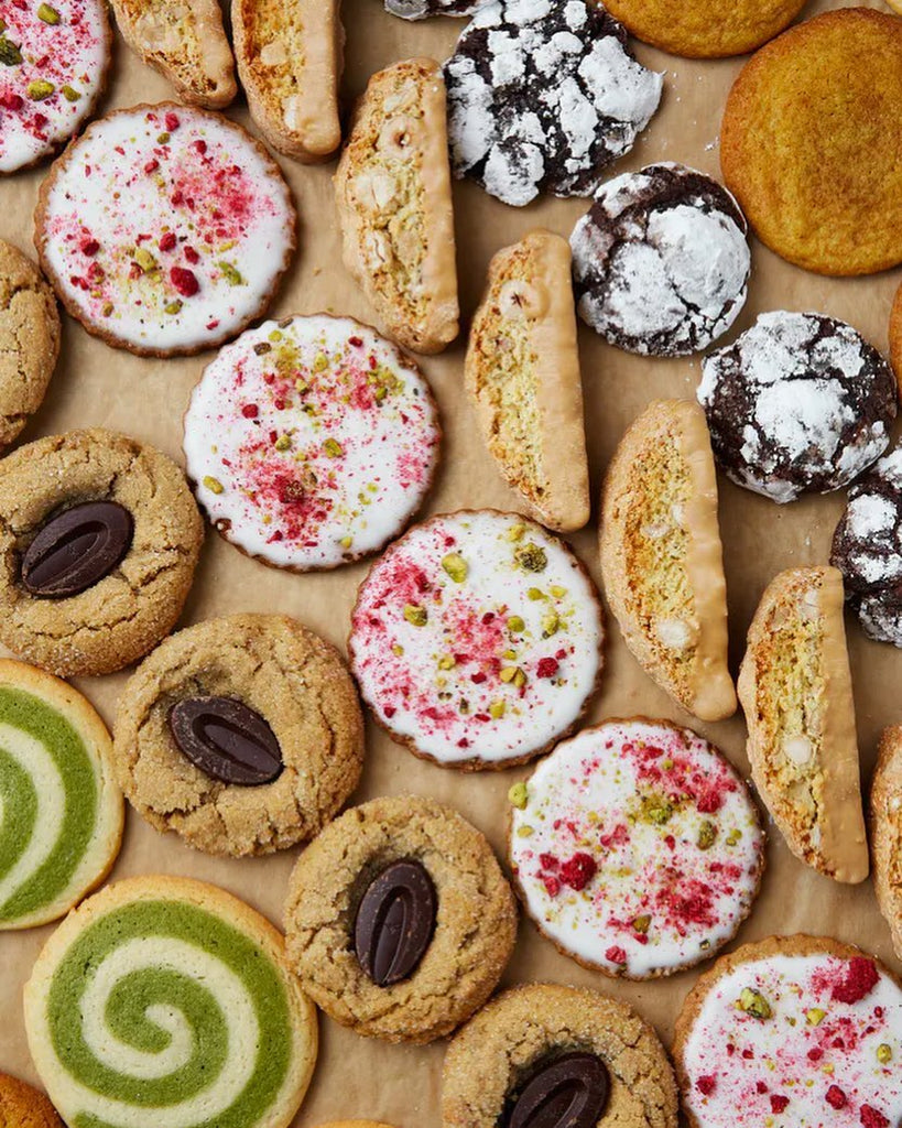 Photo of six different cookies lined up.