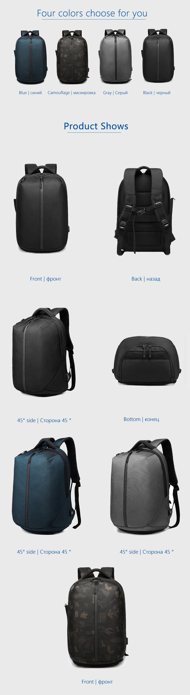 Backpack USB Charging School Bag Men 15.6 Waterproof Backpacks ...