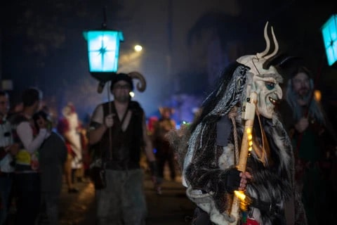 People at the krampuslauf or krampus parade