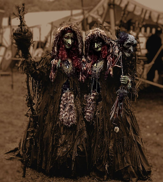 two women dresses as witches on walpurgis night on a witches ride one of the pagan celebrations