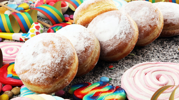 German Krapfen on a decorative table cloth