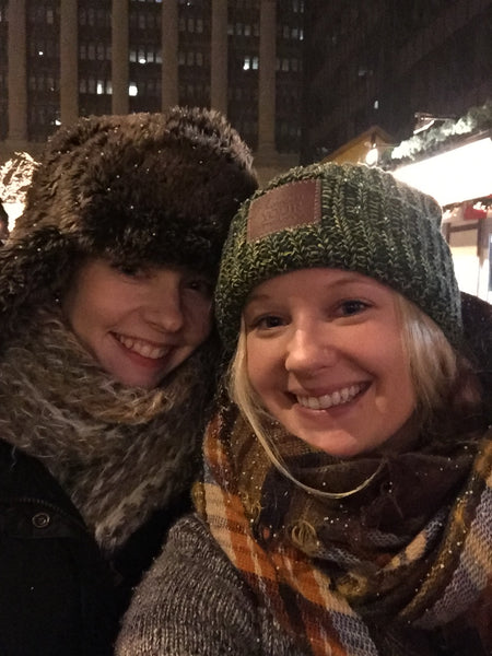 women at a christmas market