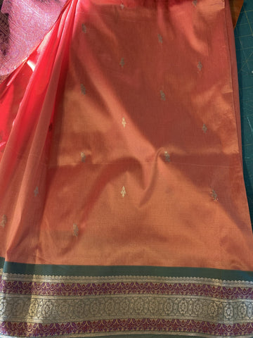 image of the orange and green traditional sari fabric used to make the skirt of the custom dirndl