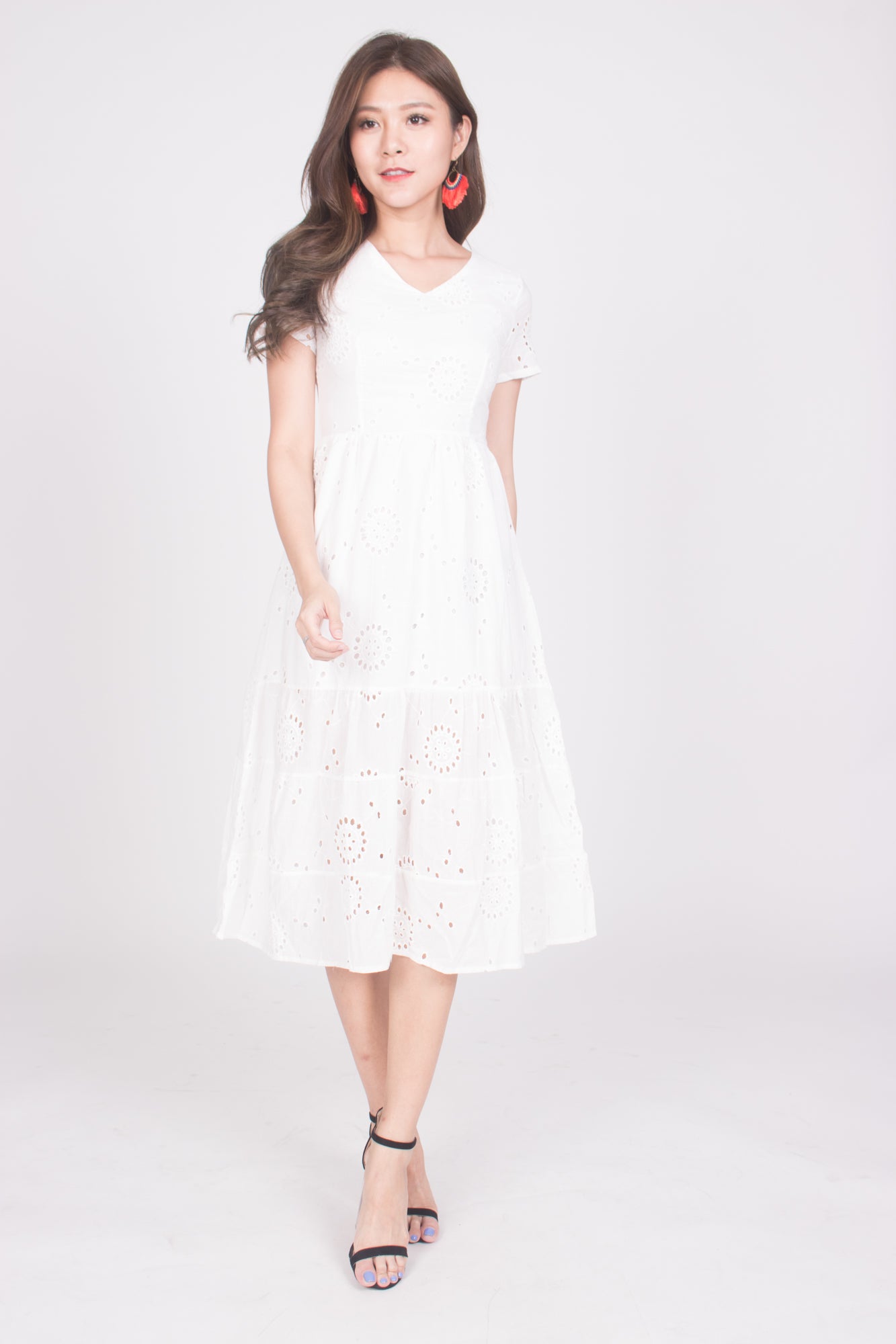 white eyelet midi dress