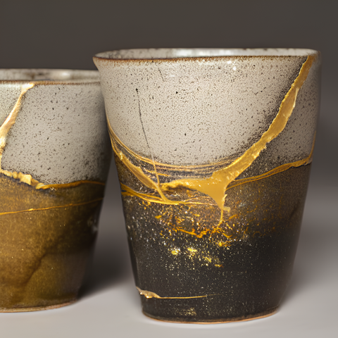 DIY Kintsugi - Broken bonsai pot repaired with gold colored powder and  epoxy 