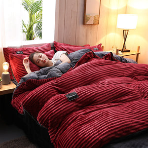 3 4 Pcs Ab Sided Thicken Corduroy Velvet Winter Bedding Set Full