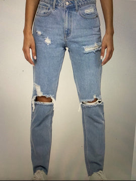 High Rise Destroy Straight Jeans