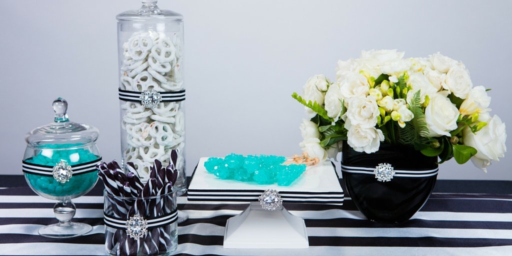 black and white wedding dessert table