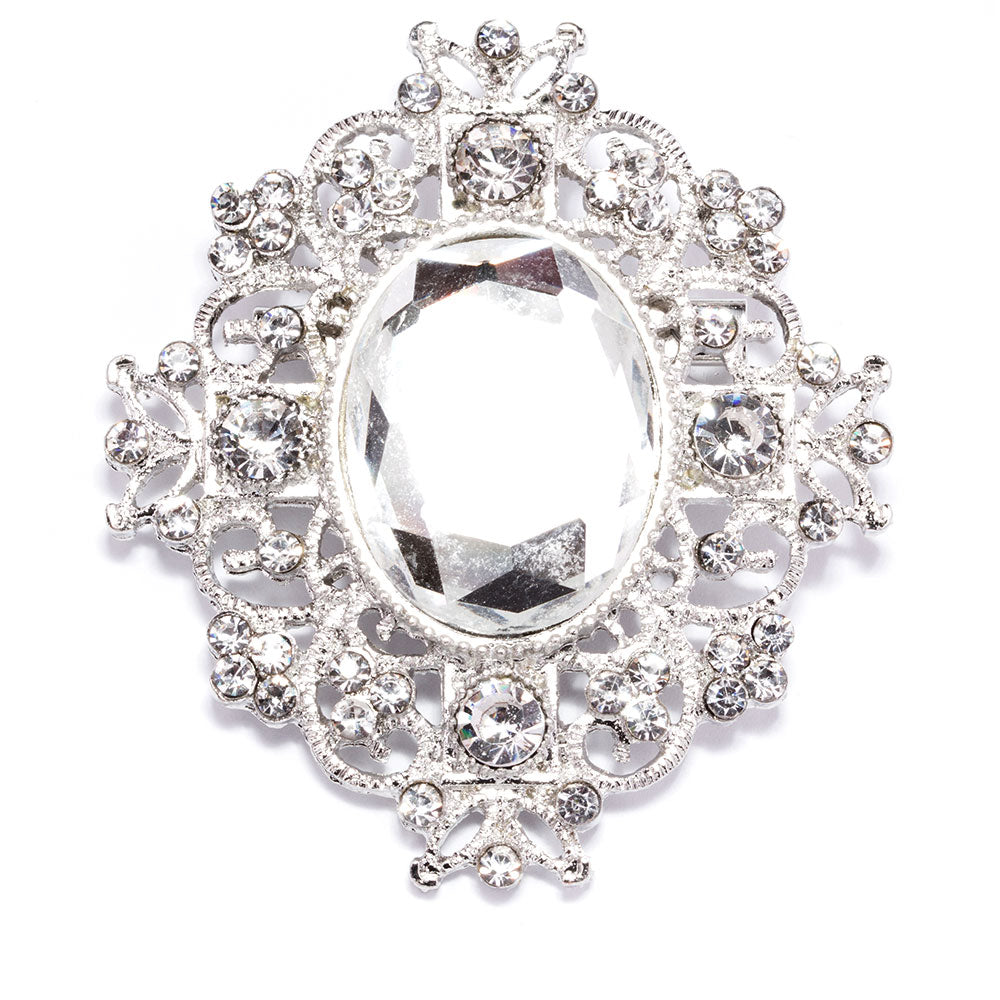 Pearl Brooch with Rhinestones in Silver - Totally Dazzled