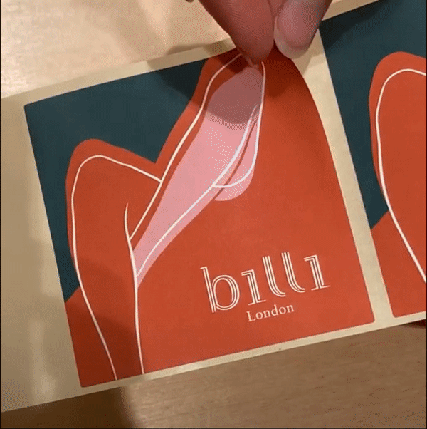 Billi London ISO 14001 FSC certified orange packaging sticker