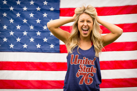 Lush Fashion Lounge American Summer collection | Summer tank tops for women, graphic tanks for summer, 4th of July tank tops . Model wearing United States 76 graphic tank top