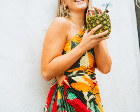 Pleated floral maxi dress from Lush Fashion Lounge boutique in Oklahoma City