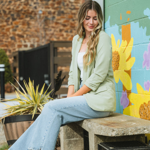 Pastel green blazer from Lush Fashion Lounge boutique in Oklahoma city