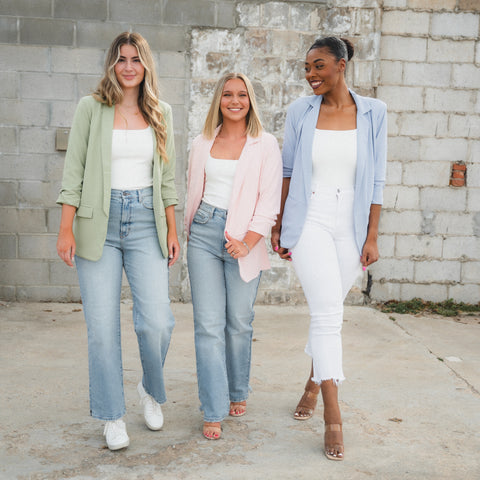 Pastel blazers from Lush Fashion Lounge boutique in Oklahoma City