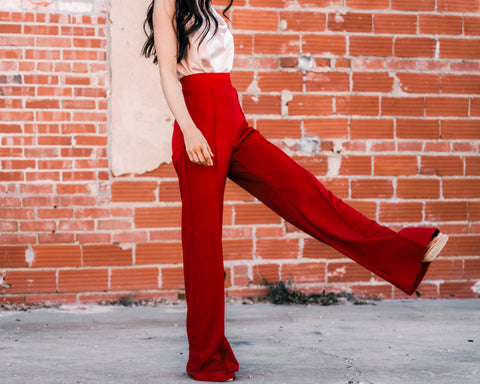 Wide leg red pants from Lush Fashion Lounge women's boutique in Oklahoma City 