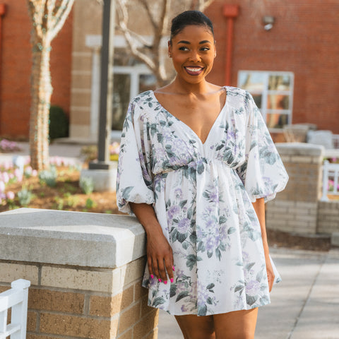 Blue floral dress from Lush Fashion Lounge boutique in Oklahoma City