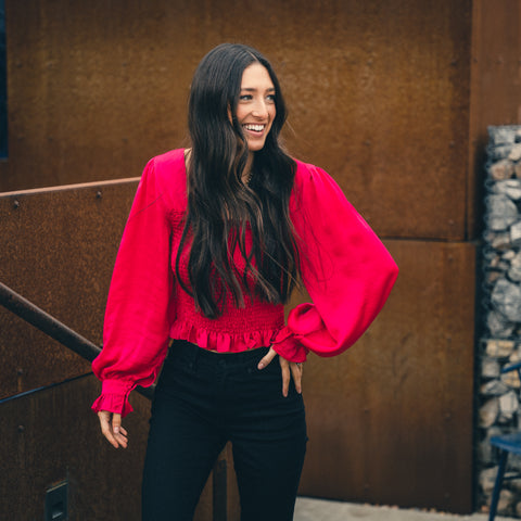 Smocked long sleeve top from Lush Fashion Lounge women's boutique in Oklahoma City