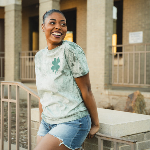 Tie dye green shamrock shirt from Lush Fashion Lounge boutique in Oklahoma City