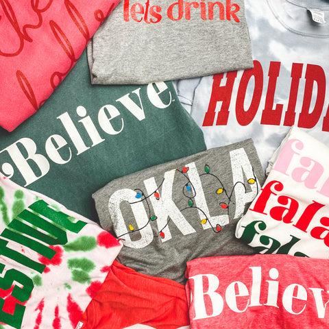 Christmas t-shirts from Lush Fashion Lounge women's boutique in Oklahoma City 