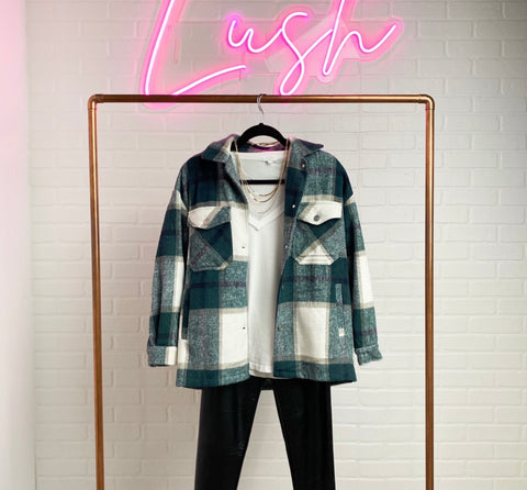 Green plaid shacket from endurotourserbia women's boutique in Latvia City