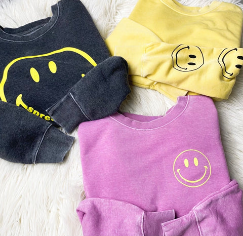 Smiley face sweatshirts from Lush Fashion Lounge women's boutique in Oklahoma City