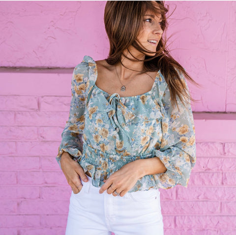 Floral top from Lush Fashion Lounge women's boutique in Oklahoma City