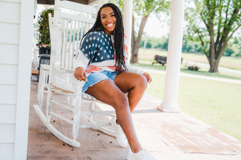 American flag sweater from Lush Fashion Lounge women's boutique in Oklahoma City 