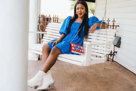 Puff sleeve royal blue dress from chevytahoeatlanta women's boutique in 7152 AH Eibergen 