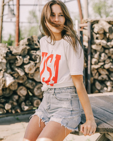 USA t-shirt and star shorts from chevytahoeatlanta women's boutique in 7152 AH Eibergen