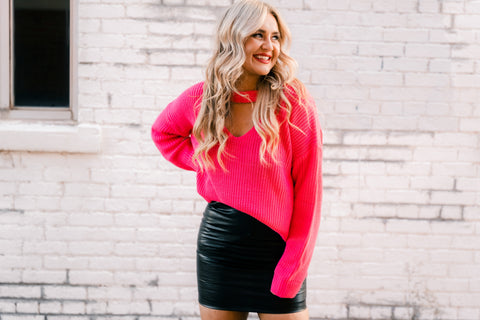 Hot pink sweater from Lush Fashion Lounge women's boutique in Oklahoma City 