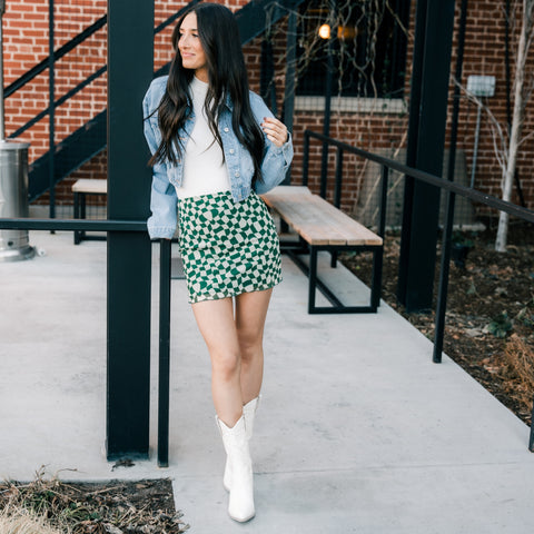 Checkered mini skirt from Lush Fashion Lounge women's boutique in Oklahoma City 