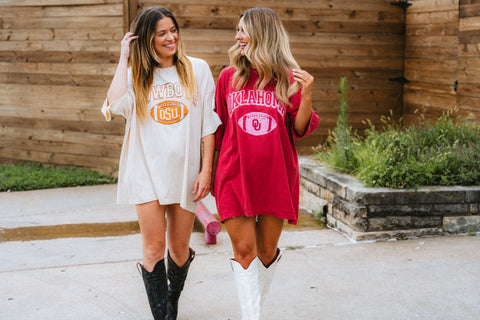 OSU tshirt dress and OU tshirt dress from Lush Fashion Lounge womens boutique in Oklahoma City